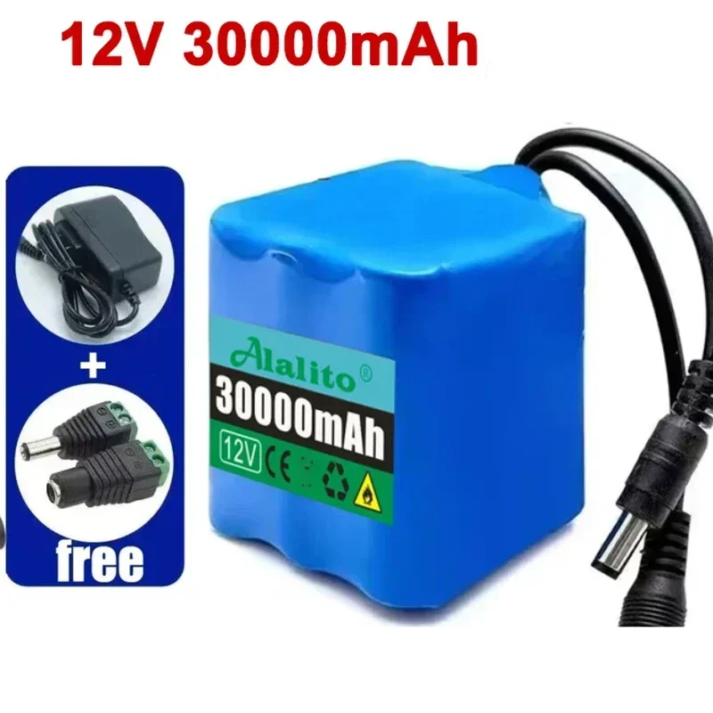 2024 Portable Super 12V 20-50Ah Battery Rechargeable Lithium Ion Battery Pack Capacity DC12.6v10Ah CCTV Cam Monitor+Charger