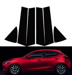 6PCS Car Door Window Center Middle B C Column Pillar Post Cover Mirror Effect Trim Sticker For Mazda 2 Demio Sedan Yaris