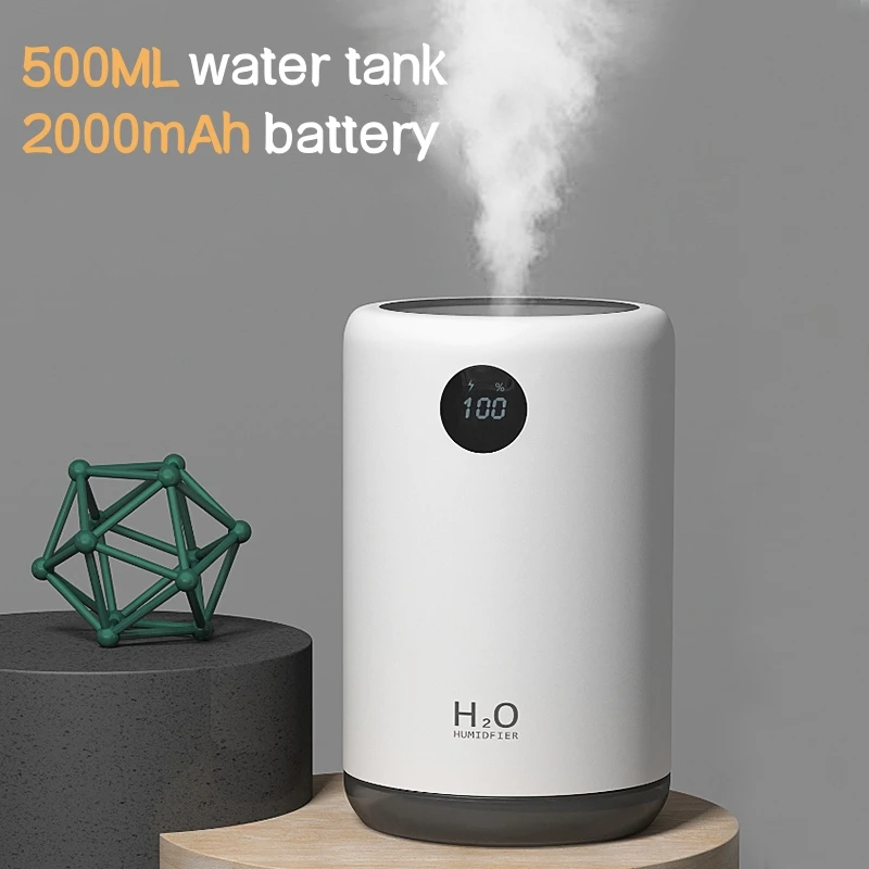 500ML USB Rechargeable Ultrasonic Air Humidifier Home Office Air Purifier 2000mAh Portable Water Mist Humidifier LED Night Light