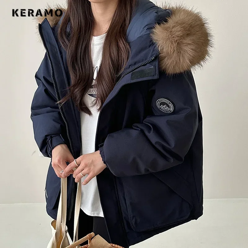 2024 Winter American Retro Style Appliques Single Breasted Parkas Warm Thick Jacket  Women Casual Outerwear Vintage Hooded Coat