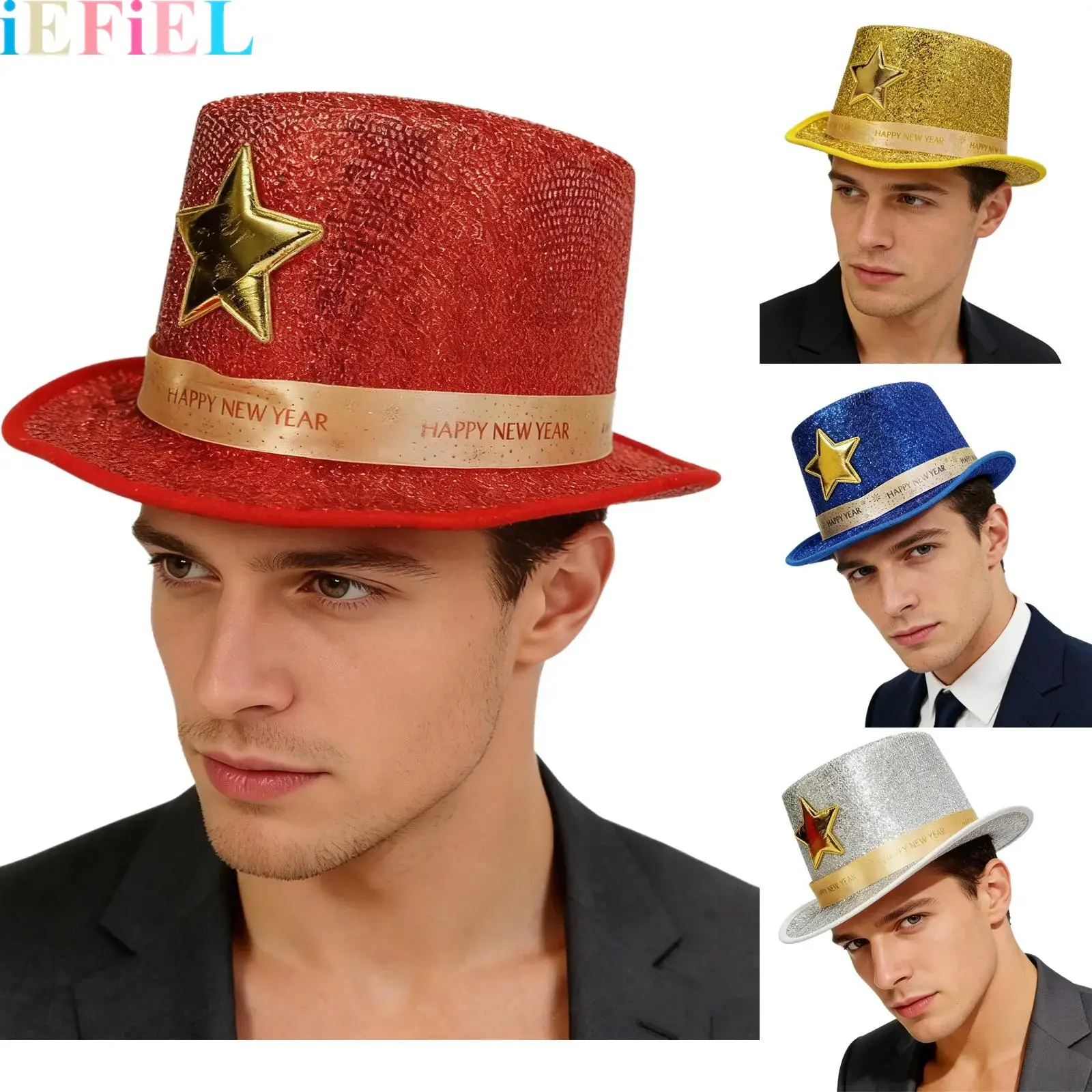 

Men And Women Dress Up Top Hats for Adults Star Pattern Shiny Tuxedo Hat for Costume Magician Hat for Carnival Parties