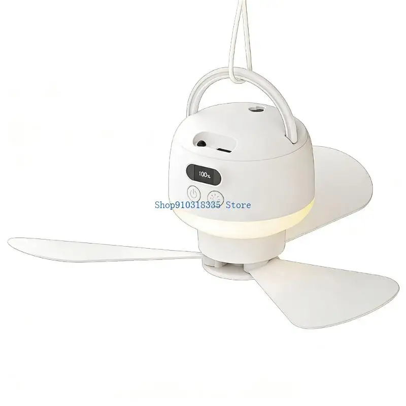  Portable Ceiling Fan Outdoor Camping Fan Tent Ventilator 5 Speed USB Electric Fan With Remote Control LED Light