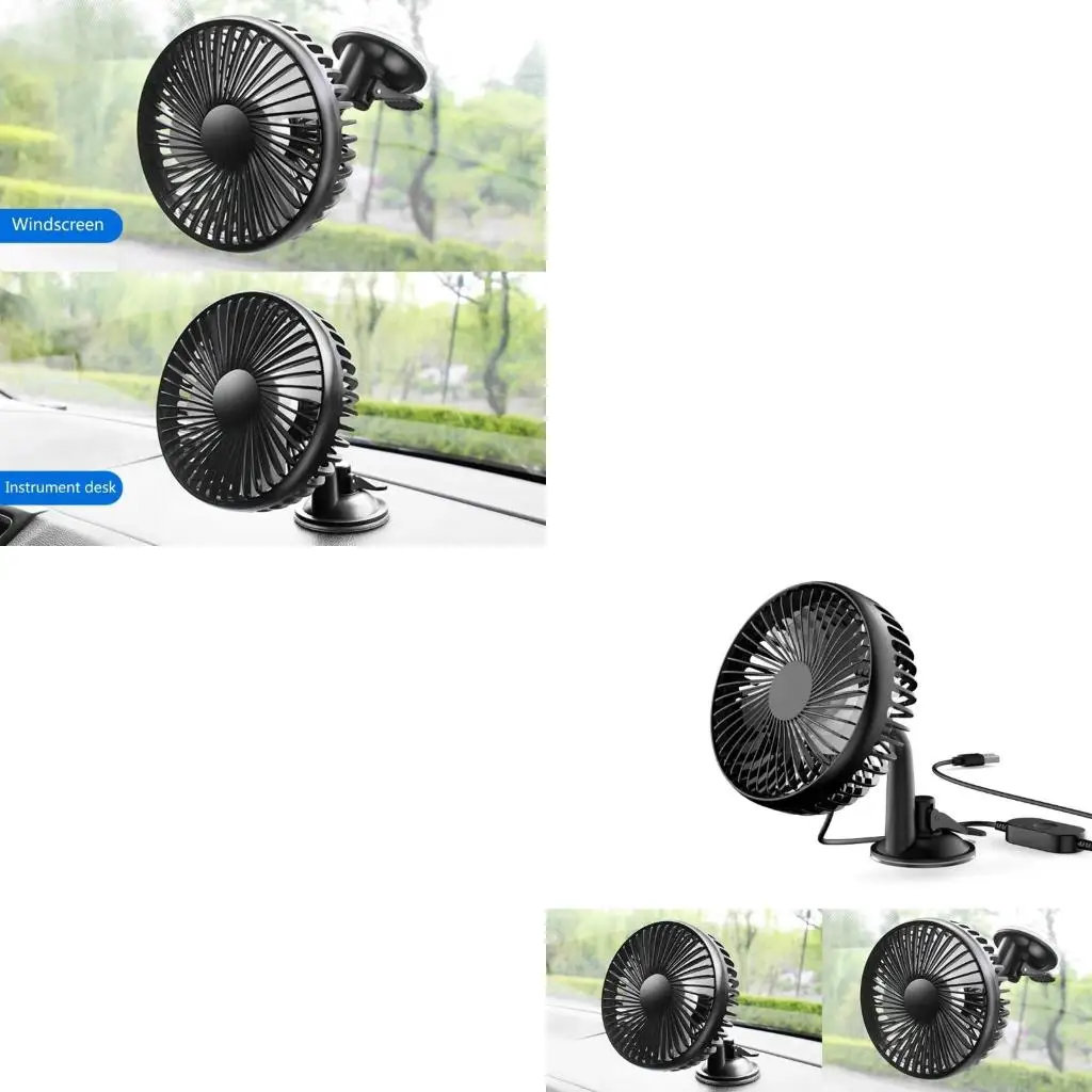 USB Car Fan Windshield Desk Fan 360 Rotating 3 Adjustable Car Cooler