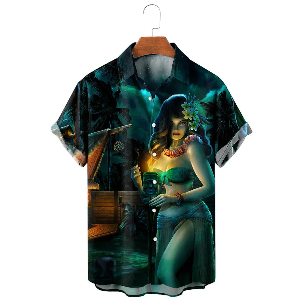 

HX Fashion Men's Shirts Hawaii Polynesia Lady 3D Printed Casual Shirt Short Sleeve Beach Shirt Camisas Dropshipping