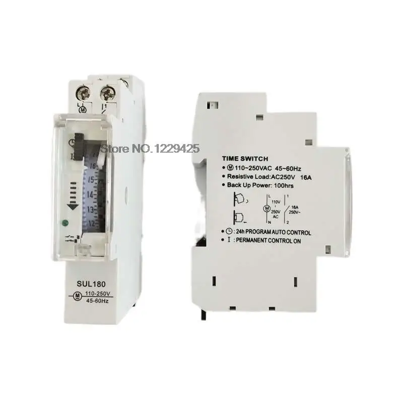 DIN Rail SUL180 Time Switch Mechanical Timer Switch 24 Hours Programmable Timer 16A Time Switch