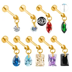 ASTM F136 G23 Titanium Bullet Head Threadless CZ Drop Pendant Pin Push in Lip Stud Drop Daith Conch Earring 16G 18G 20G