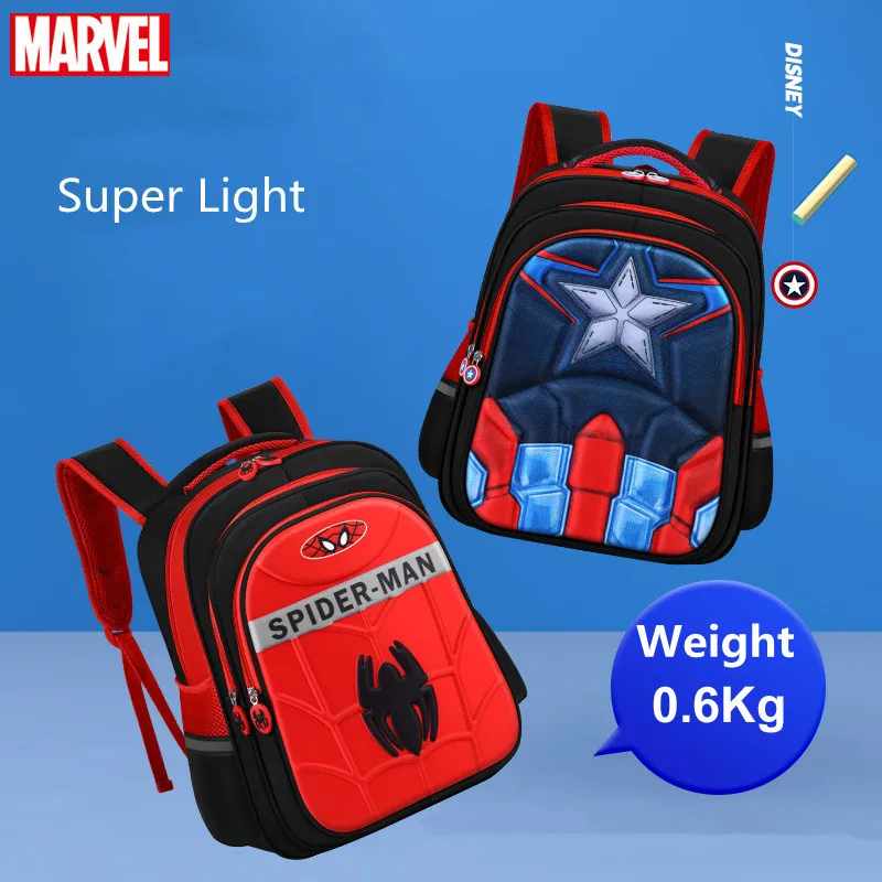 Disney Marvel Boys School Bags Grade 1-6 Spider Man Captain America Primary Student Shoulder Orthopedic Backpack Gifts Mochilas