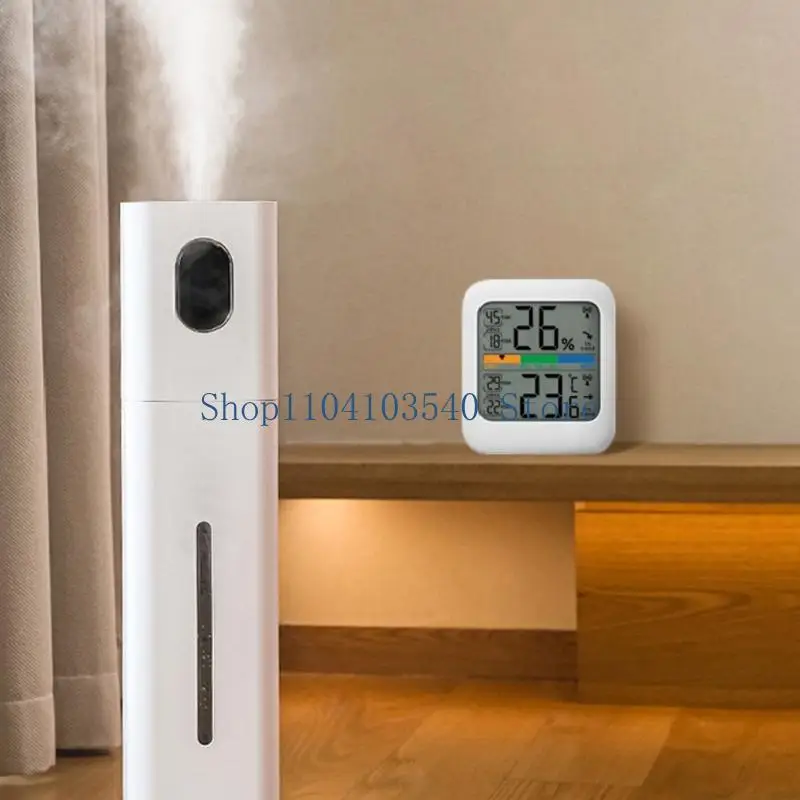 02DC Room Comfort Monitor with Digital Display, Daily High Low Records, White Finish Desk Stand or Wall Mount for Bedroom