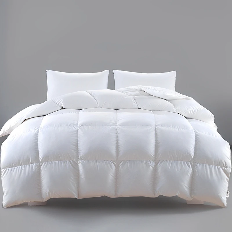 100% Cotton Shell White Goose Feather Filled Comforter Soft Warm Lightweight Quilt Duvet for Home Bedroom Bedding