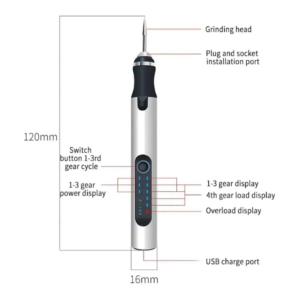 DIY Carving Tool Electric Engraver Pen Handheld Anti-Slip Etching Pen Rechargeable Small Polishing Machine for Metal Glass