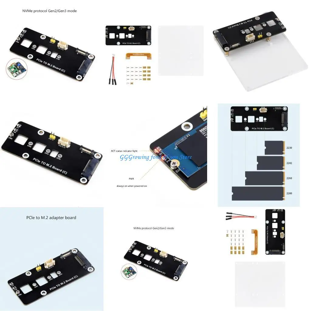 

H9EB For Pi 5 SSD Expansion Board PCIE to M.2 NVME SSD 2230/2242/2260/2280