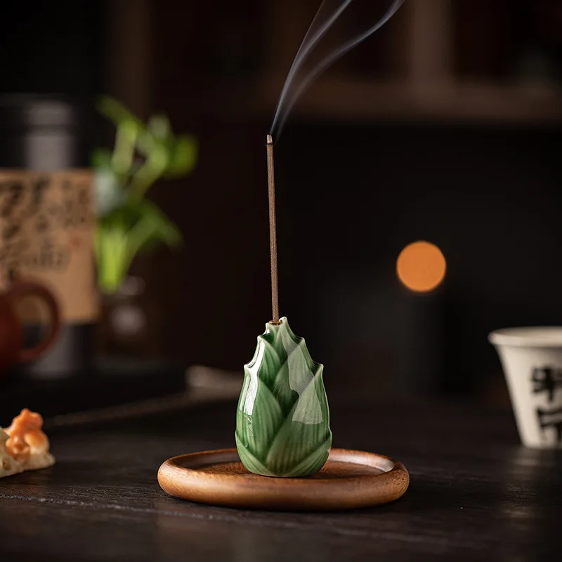 Handmade Ceramic PineCone Incense Burner Stick Holder for Home Decor Unique Zen Style Aromatherapy Desktop Ornament for Tea Room