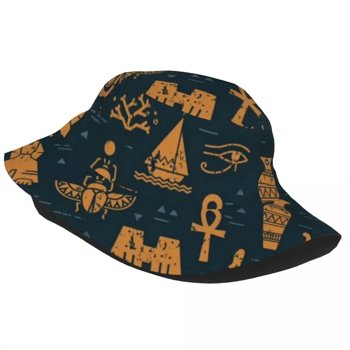 Dark Egypt Pattern Unisex Casual Sun Hat Bucket Bob Hip Hop Cap Fisherman Panama