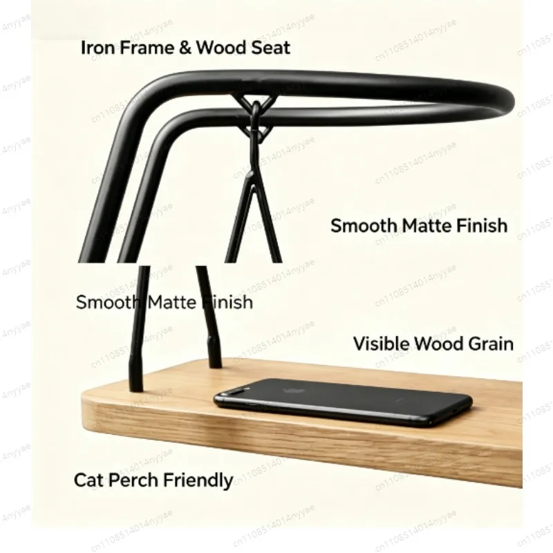 Nordic Retro Iron & Oak Wood Swing Chair | Light Luxury Balcony Hanging Chair, Creative Cat Shelving & Indoor/Outdoor Swing