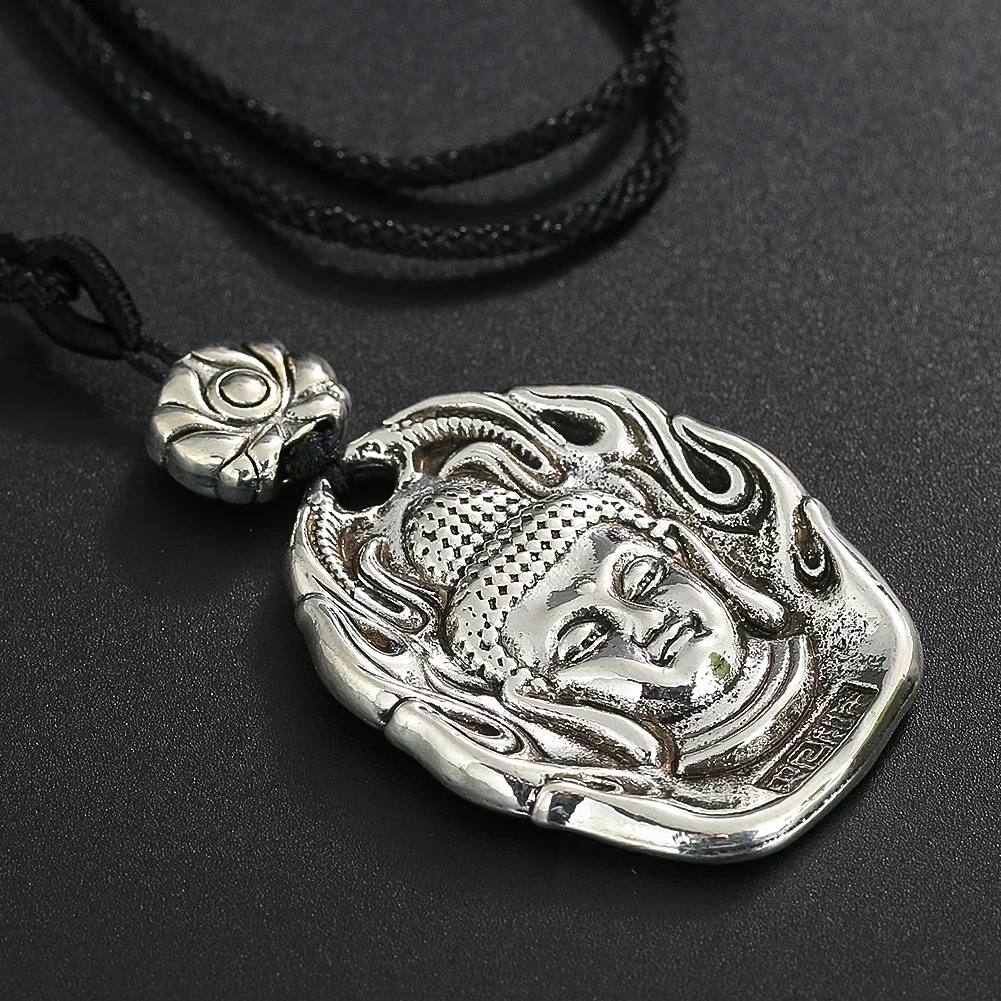 Vintage Buddha Figurine Pendant Necklace Chinese Native Bodhisattva Patron Saint Jewelry for Men Women Religious Necklace Gifts