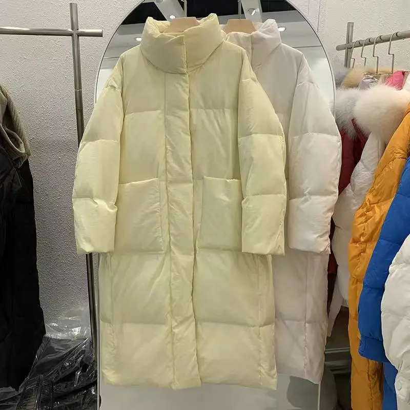 2022 New Medium Length Down Jacket Women\'s Fashion Thickened Stand Collar White Duck Down Bread Jacket Winter Coat