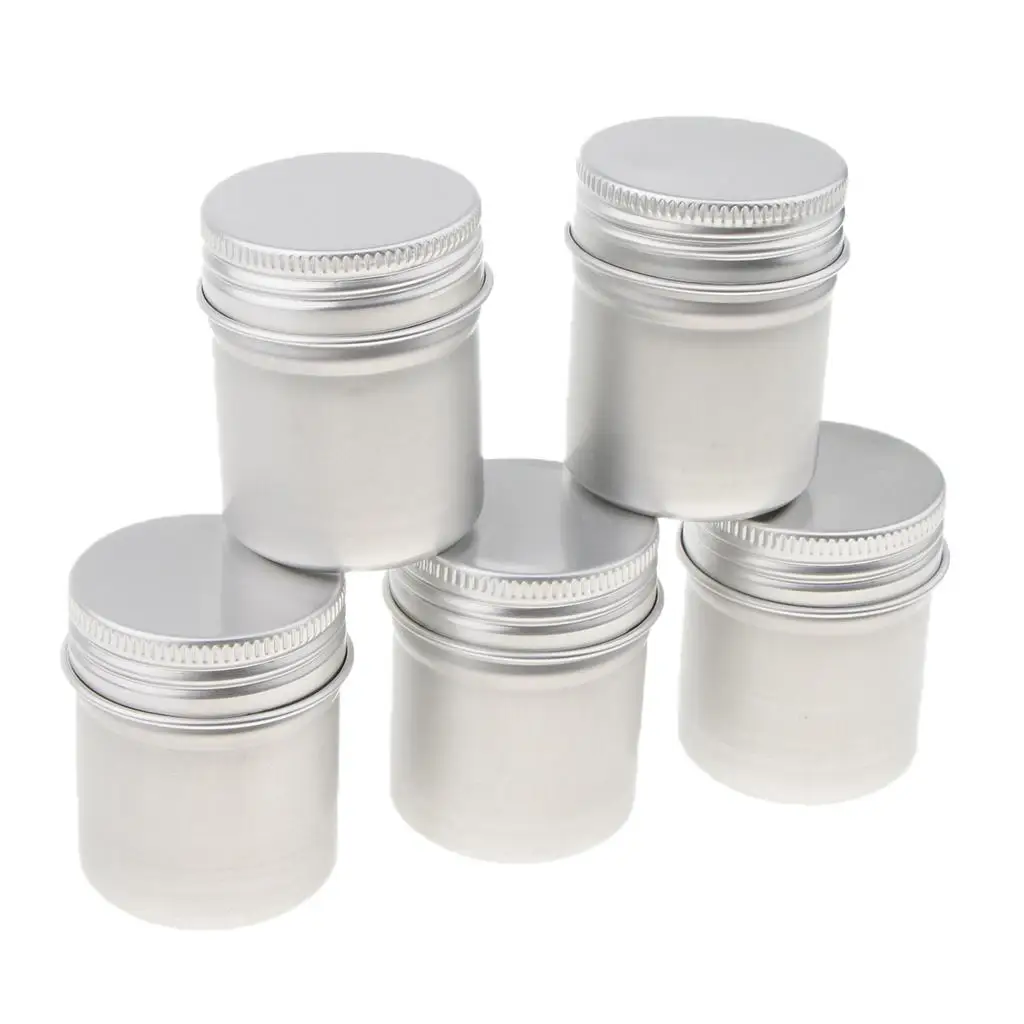 5Pcs Aluminum Can Pot with Screw Lid Cream Tea Powder Wax Jar Container 50ML