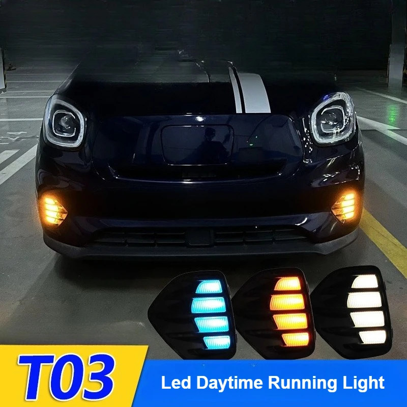 NEW For Leapmotor T03 2020 2021 2022 Led Daytime Running Light Front Fog Lamp Flowing Turn Signal Light Modification Accessories