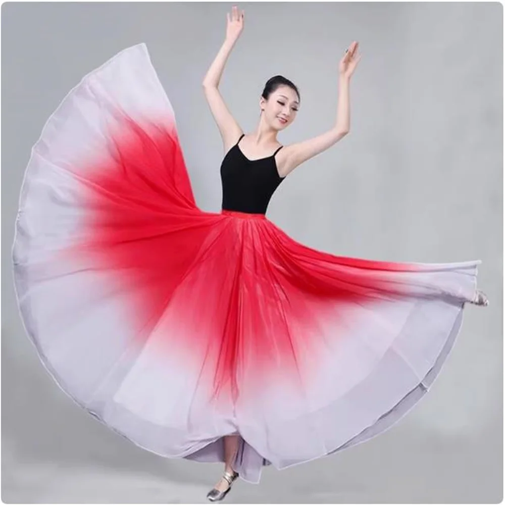 Gradient 85-90CM Długość Hiszpania damskie stroje do flamenco taneczne dwuwarstwowe 720 stopni szyfonowa długa spódnica do tańca towarzyskiego