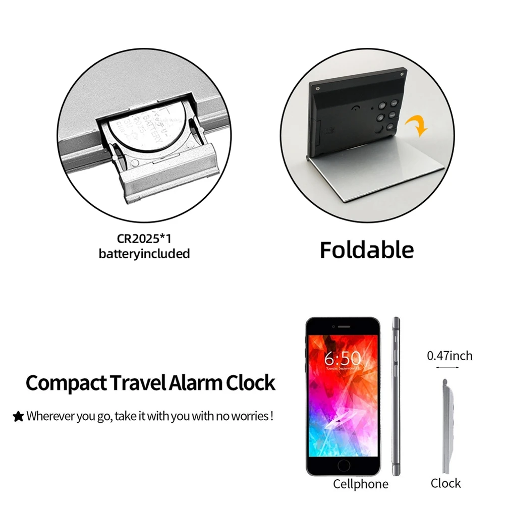 AEE8-Electronic Folding LCD Digital Alarm Clock Desktop Temperature Hygrometer Clock Weather Station Desk Table Clock