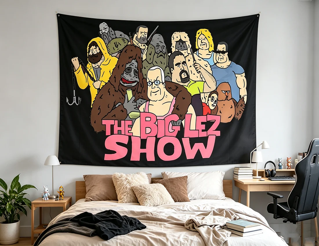 Characters Wall Tapestry, Background Cartoon Group Wall Hanging, Aesthetic Bedroom Dorm Gaming Room Decor Tapestry