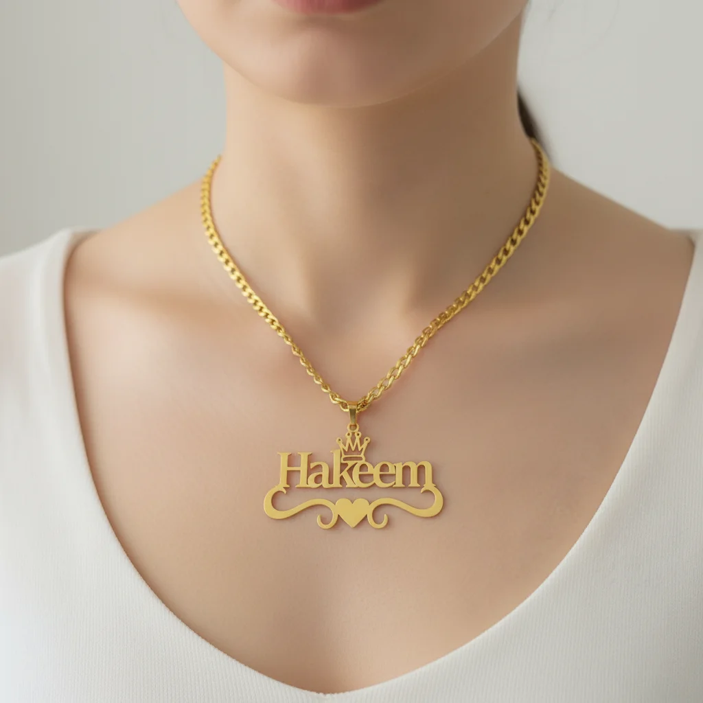 

Stainless Steel Custom Name Necklace Customized 5mm Removable Cuban Chain Crown Pendant Nameplate Necklace for Women Men