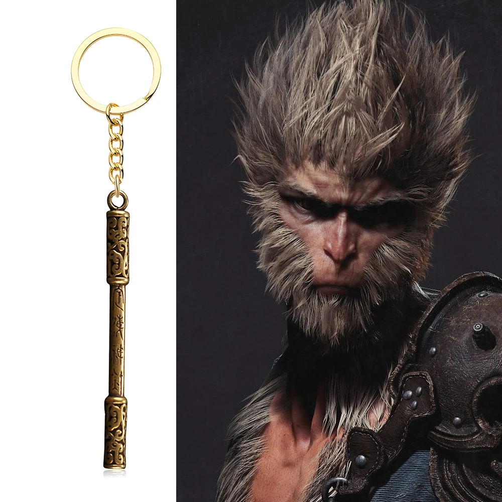 Game Black Myth: Wukong Golden Hoop Keychain Vintage Cool Stick Keyring Pendant Accessories Jewelry for Men Boys Cosplay