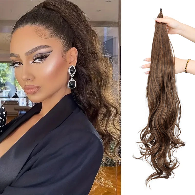 WIGSIN Synthetic 32Inch Long Curly Wave Ponytail Hair Extension Flexible Wrap Around Fake Hairpiece for Women