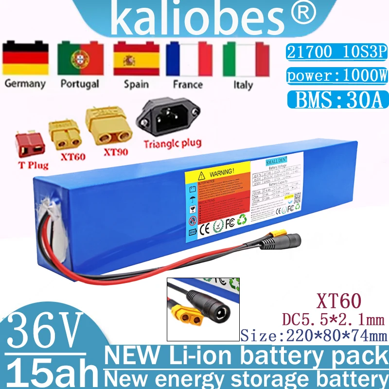 

New 36V 15ah lithium battery pack 21700 10S3P 42V 15A, with 1000W high-power tool backup battery BMS protection for solar energy