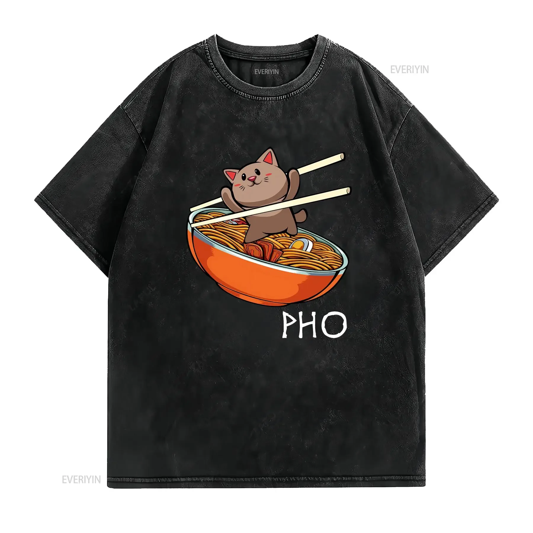 Cute Cat Pho Foodie Noodle Feline Love Best Apparel for Lover T Shirt Parents Kitten SweaT  vintage Washed Casual Stylish