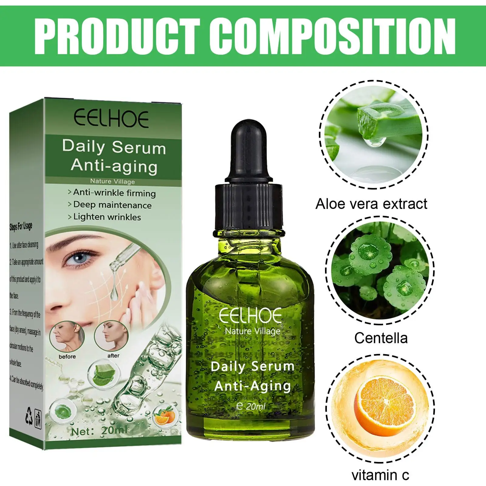 20ML Wrinkle Remover Face Serum Lift Firming Anti-aging Fade Fine Lines Moisturizing Essence Whitening Repair Skin Care