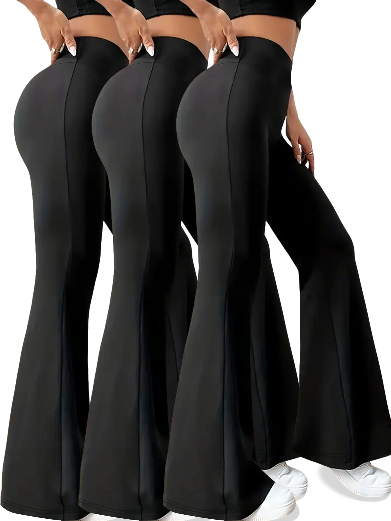 

3 Pack Women's Super Soft Flare Pants High Waisted Tummy Control Workout Yoga Push Up Gym Fitness Long Leggings Bell Bottoms