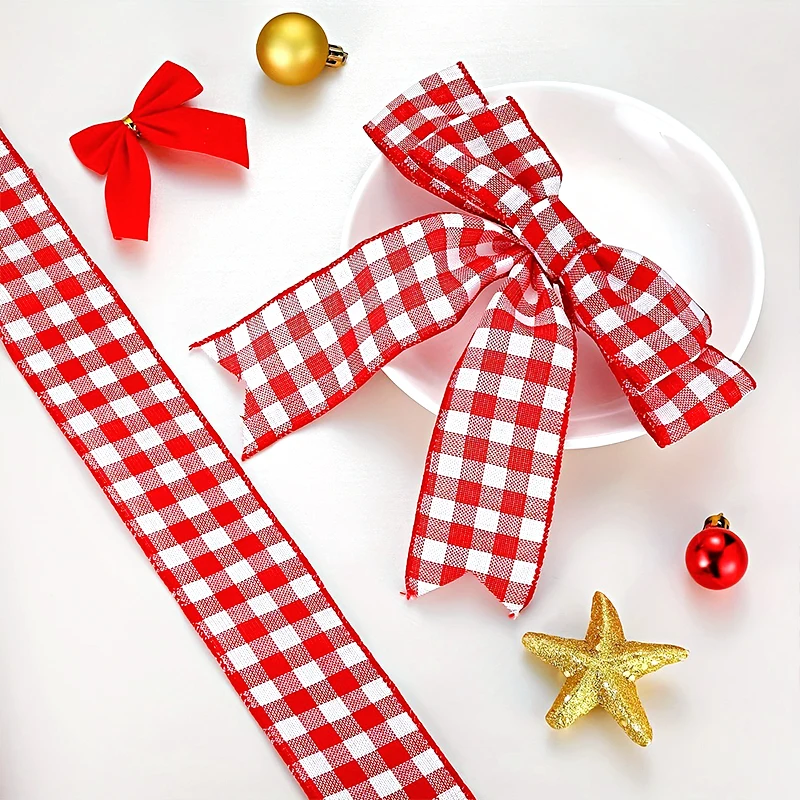 Christmas Red And White Checkered Ribbon DIY Packaging Gift Making Bow Christmas Decoration 2024 New Year Gift Packaging Ribbon