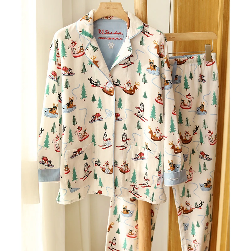 2026 Spring Autumn Winter New Home Clothes Women Cotton Pajamas Suit Cartoon Nightwear Comfort Shirt Pants Gift Loungewear image 6