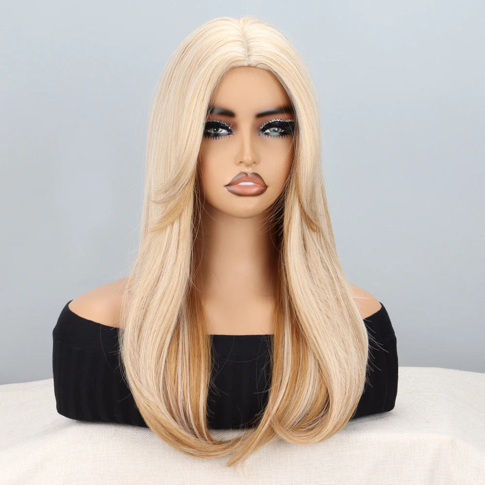 Blonde Wig With Fringe Highlights Synthetic High Heat Resistant Material Suitable For Daily Wear