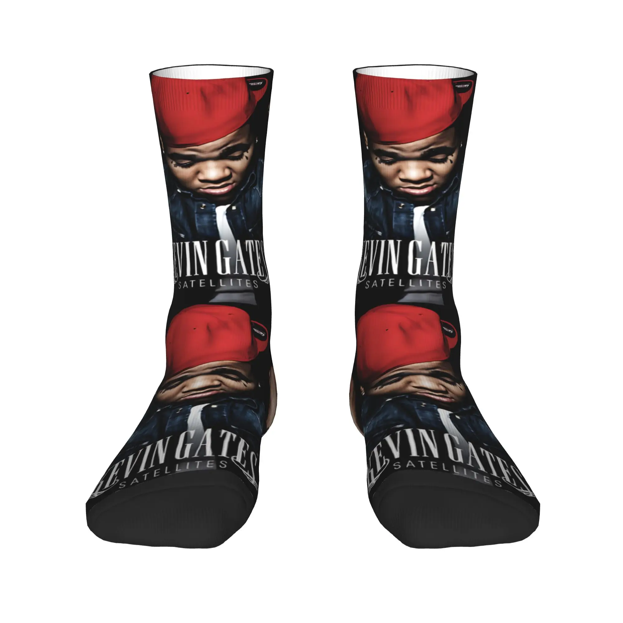 1 Pair Hip Hop Retro Satellites Red Cap Rapper Crazy Men's Socks Unisex K-Kevin G-Gates Printed Funny Novelty Happy Sock Gift