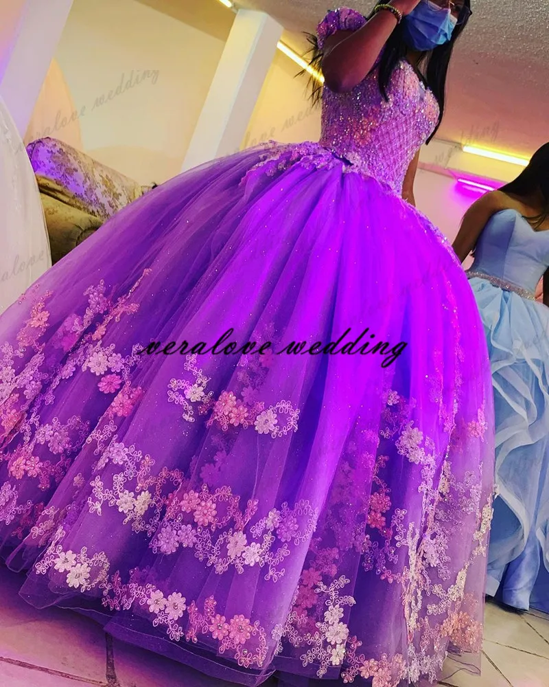 Customized Lavender Ball Gown Quinceanera Dress Off Shoulder Appliques Lace Vx De Quinceanera Prom Party Gowns