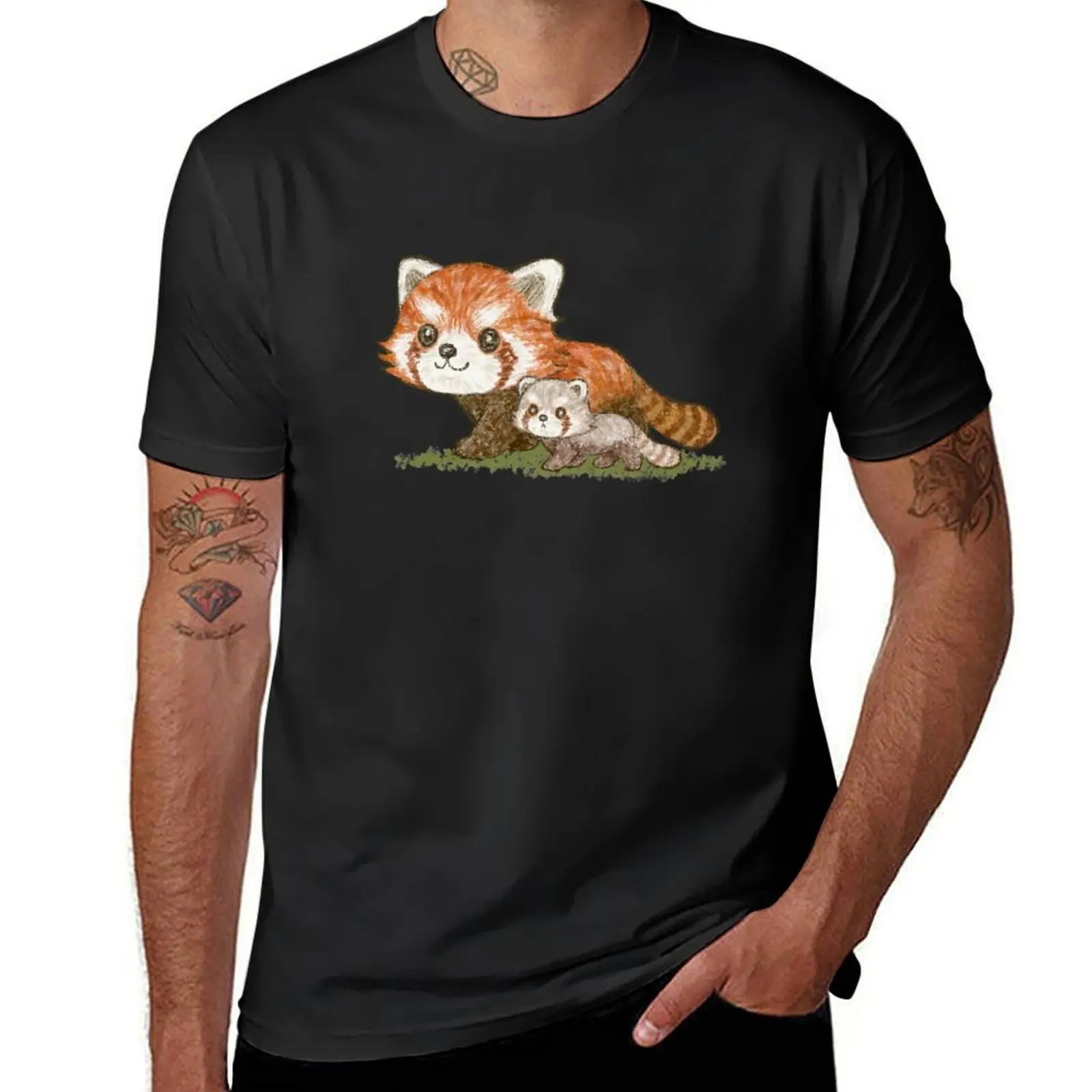 Red panda family walking T-Shirt tops sports fans kawaii clothes korean fashion t shirt men