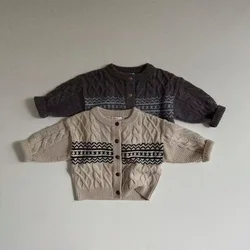 Autumn New Baby Long Sleeve Sweater Coat Cotton Boys Girls Vintage Knitted Cardigan Jacket Infant Toddler Versatile Casual Tops