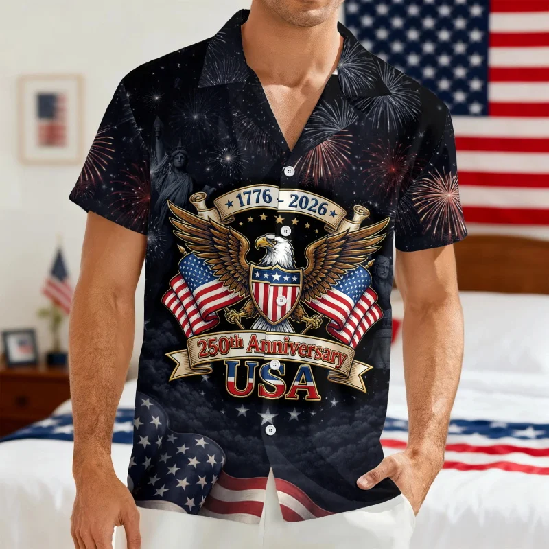 Celebrating 250th Anniversary United States Hawaiian Shirt 4th Of July Gift Men's Short Sleeve Casual Button Up Surfing Shirts
