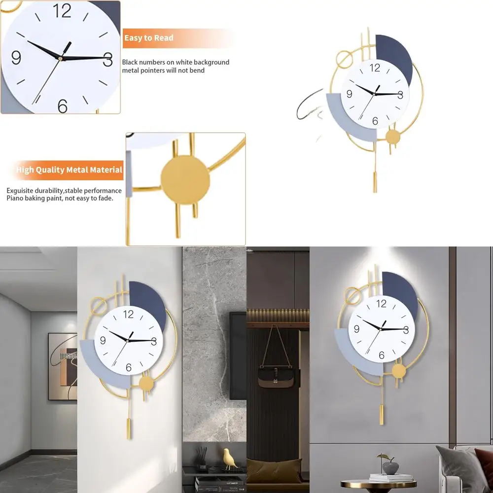

Golden Silent Quartz Battery-Powered Wall Clock with Pendulum, 20x33.5 Inch, Ideal for Living Room, Kitchen, Home, and Bathroom
