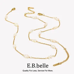 E.B.belle Freshwater Pearl Handmade Chain Bracelet Necklace 18K Gold Plated 316L Stainless Steel Women's Hand Bracelets
