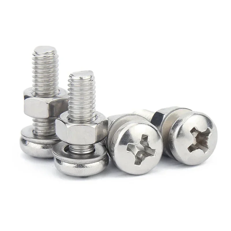 25pcs  M4 M5 Set Phillips Screw Cross Recessed Pan Head Screws Spring Pad Gasket Combination 304 Stainless Steel 6-30mm