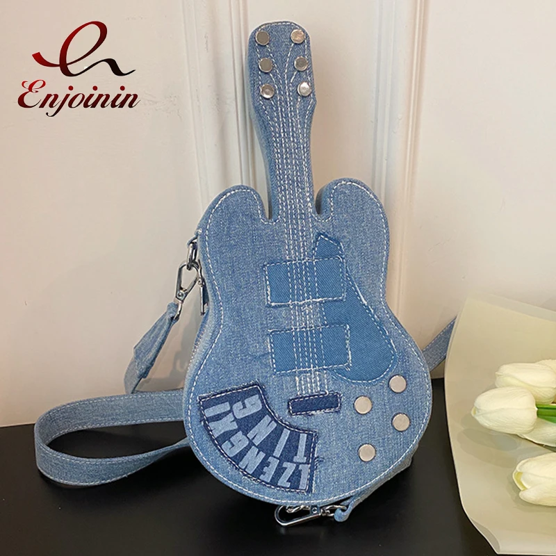 

Trendy Denim Guitar Shape Women Purses and Handbags for Women Funky Girls Crossbody Bag Party Clutch Designer Shoulder Bag