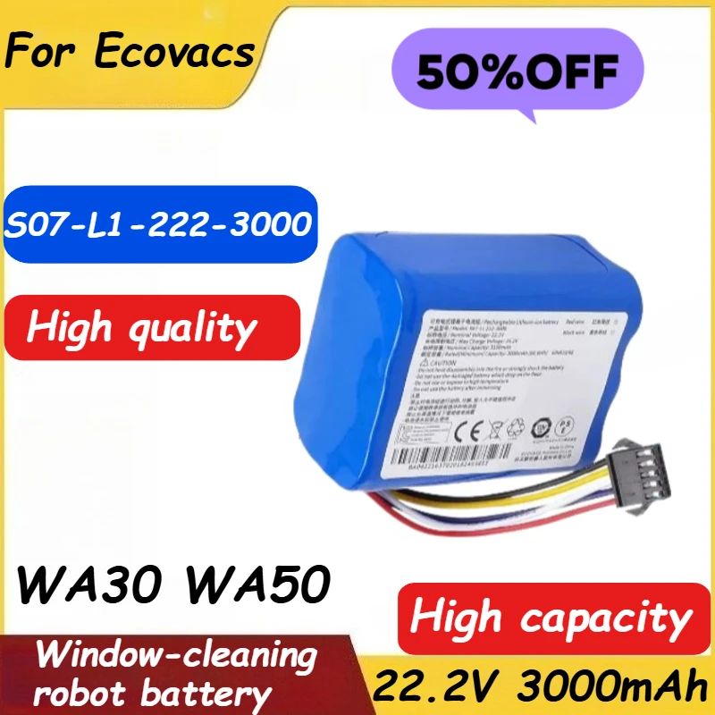 بطارية S07-LI-222-3000 22.2 فولت 3000 مللي أمبير في الساعة لروبوت تنظيف النوافذ Ecovacs WA30 WA50 العلامة التجارية الجديدة عالية الجودة