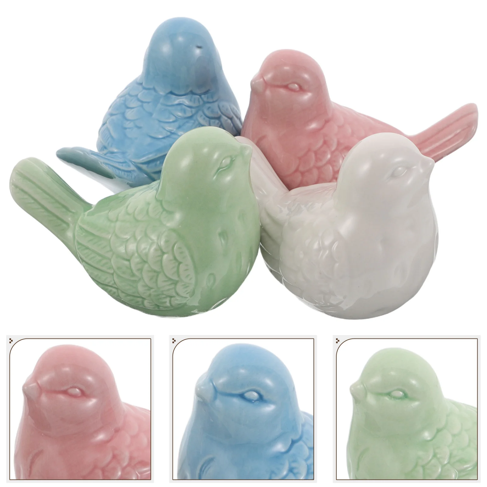 

4Pcs Ceramic Bird Ornaments Cute Mini Animal Statues for Fairy Garden Terrarium Bonsai Pot Decor Desktop Shelf Display