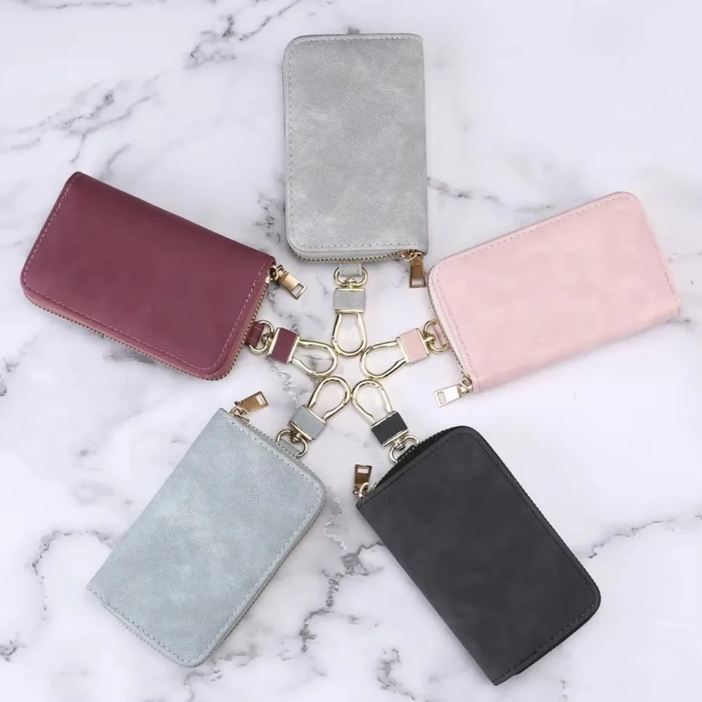 

Casual Zipper Closure Keychain Pouch Leather Hanging Key Ring Holder Car Key Organizer