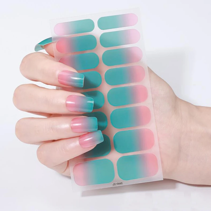 컬러 그라디언트 네일 랩 전체 커버 자체 접착 네일 데칼 Decors DIY 매니큐어 슬라이더 프레스 손톱 uñas postizas ofertas