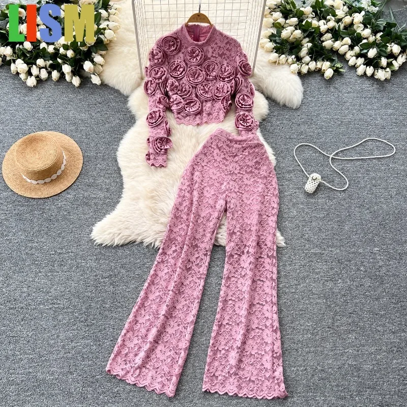 

Женский наряд LISM, свободная футболка с трехмерным цветочным принтом, облегающие топы, женские топы High Street Y2k, летний комплект из двух предметов