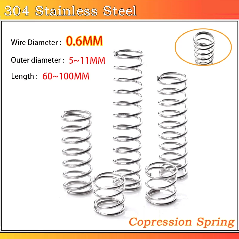 

304 Stainless Steel Galvanized Compression Spring, Y-shaped Shock Absorption Wire Dia 0.6MM OD 5~11MM L:60~100MM Return Spring